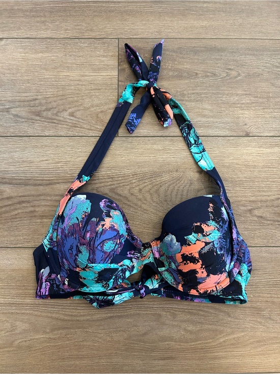 Calvin Klein Other - Calvin Klein Bikini Top Small Halter Molded Cup Abstract Print Teal Purple Coral